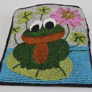 Beaded Frog Design Black Shoulder Pouch